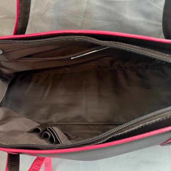 Black Leather Handbag, with Raspberry Red Contrast Edges, Preston & York - Picture 8 of 10